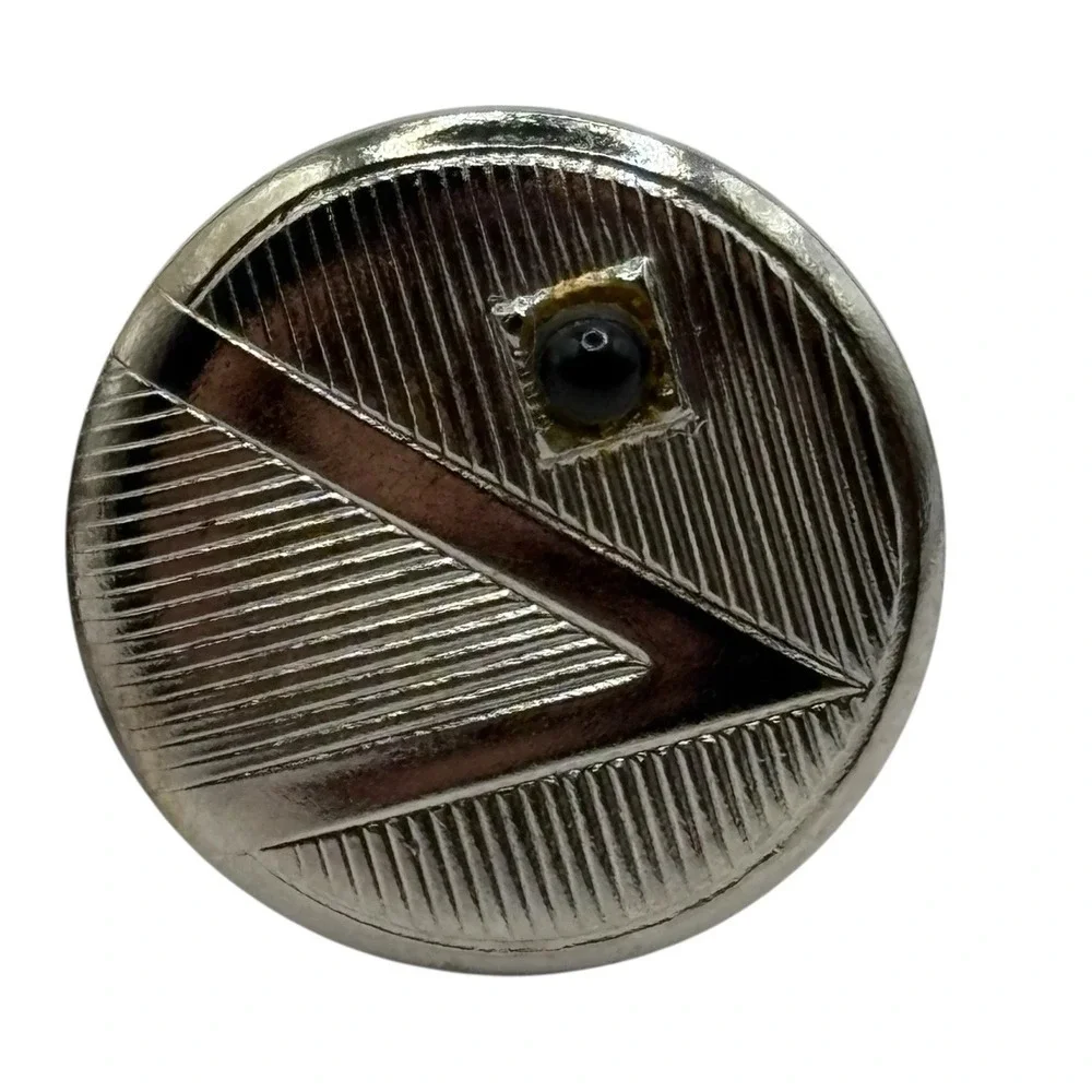 Vintage Abstract Cufflinks Round Textured Silver Tone Tiny‎ Black Bead Accent
